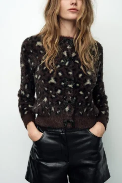 Hot CHAQUETA PUNTO JACQUARD EFECTO PELO Mujer Cárdigan / Jerséis|Punto