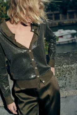 Discount CHAQUETA PUNTO LENTEJUELAS Mujer Cárdigan / Jerséis|Punto