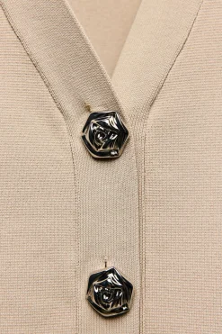 Best CHAQUETA PUNTO LISO BOTÓN FLOR Mujer Cárdigan / Jerséis|Punto