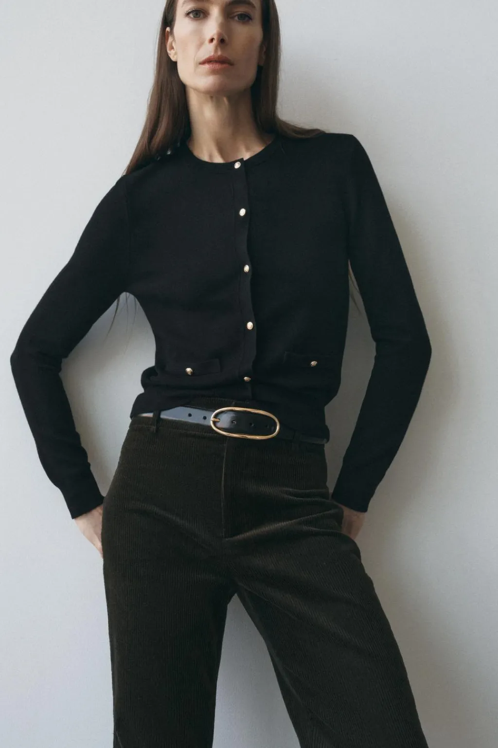 Fashion CHAQUETA PUNTO LISO BOTÓN DORADO Mujer Cárdigan / Jerséis|Punto