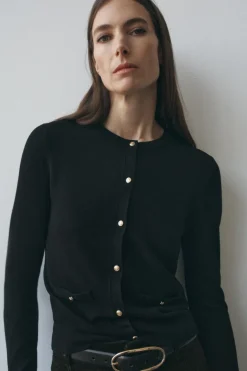 Fashion CHAQUETA PUNTO LISO BOTÓN DORADO Mujer Cárdigan / Jerséis|Punto