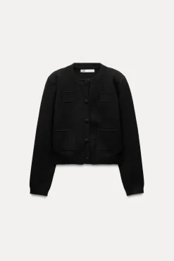 Fashion CHAQUETA PUNTO LISO HOMBRERAS Mujer Cárdigan / Jerséis|Punto