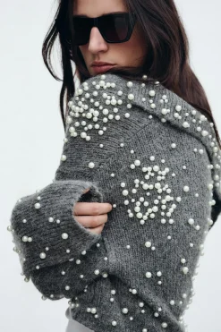 Fashion CHAQUETA PUNTO PERLAS Mujer Cárdigan / Jerséis|Punto