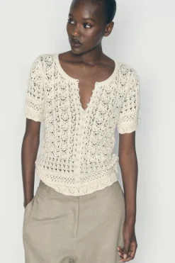 Fashion CHAQUETA PUNTO POINTELLE BOTONES PERLA Mujer Cárdigan / Jerséis|Punto