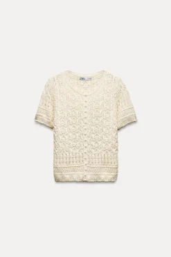 Fashion CHAQUETA PUNTO POINTELLE BOTONES PERLA Mujer Cárdigan / Jerséis|Punto