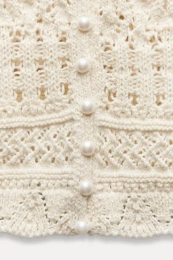 Fashion CHAQUETA PUNTO POINTELLE BOTONES PERLA Mujer Cárdigan / Jerséis|Punto