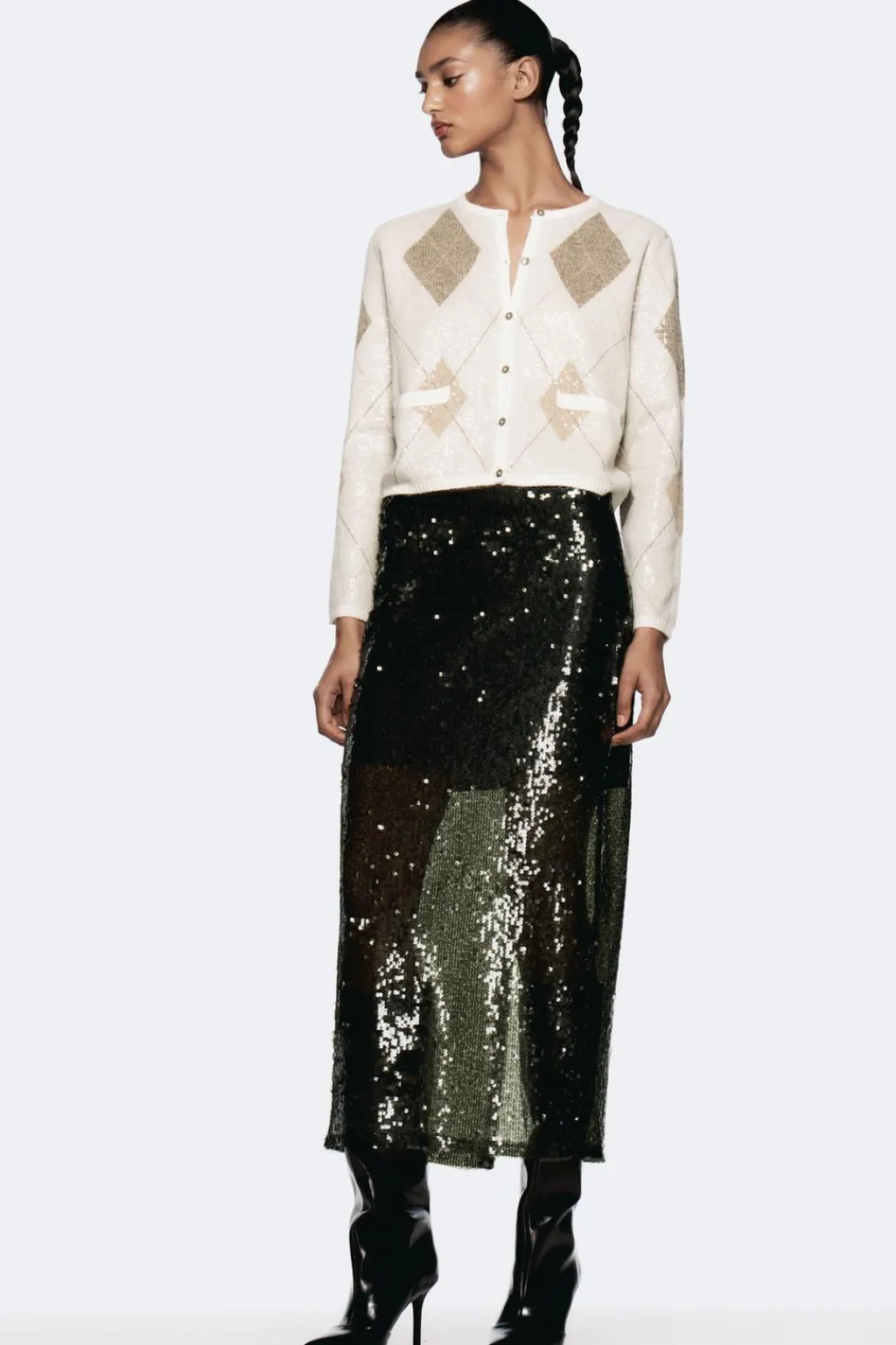 Online CHAQUETA PUNTO ROMBOS LENTEJUELAS Mujer Cárdigan / Jerséis|Punto