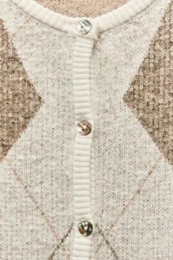 Online CHAQUETA PUNTO ROMBOS LENTEJUELAS Mujer Cárdigan / Jerséis|Punto