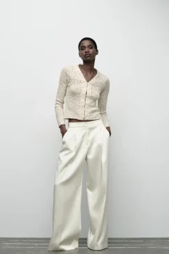 Fashion CHAQUETA ROMÁNTICA PUNTO POINTELLE Mujer Cárdigan / Jerséis|Punto