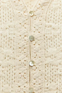 Fashion CHAQUETA ROMÁNTICA PUNTO POINTELLE Mujer Cárdigan / Jerséis|Punto