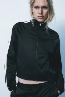 Discount CHAQUETA SATINADA BANDA LATERAL Mujer Chaquetas / Cazadoras