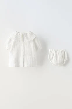 Niños ZARA 6 - 18 Meses·Conjuntos|6 - 18 Meses·Braguitas / Bermudas<CONJUNTO BLUSA Y BRAGUITA BORDADOS