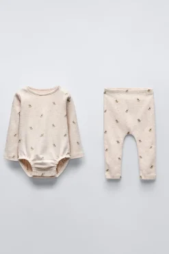 Niños ZARA 0 - 6 Meses·Bodies / Camisas|0 - 6 Meses·Leggings / Polainas<CONJUNTO BODY Y LEGGING OSITOS