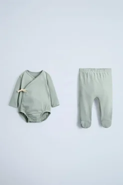 Niños ZARA 0 - 6 Meses·Bodies / Camisas|0 - 6 Meses·Leggings / Polainas<CONJUNTO BODY Y POLAINA LISO