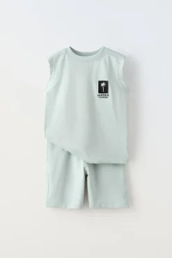 Niños ZARA 6 - 14 Años·Camisetas|6 - 14 Años·Pantalones<CONJUNTO FELPA CAMISETA Y BERMUDA BORDADO