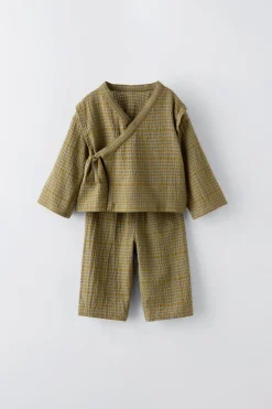 Niños ZARA 6 - 18 Meses·Conjuntos|6 - 18 Meses·Pantalones / Leggings<CONJUNTO KIMONO CUADROS