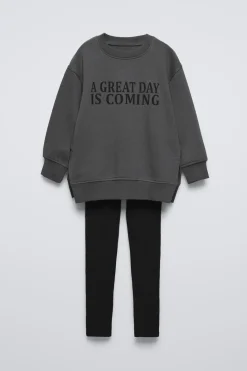 Niños ZARA 6 - 14 Años·Sudaderas|6 - 14 Años·Pantalones<CONJUNTO SUDADERA Y LEGGING RIB TEXTO