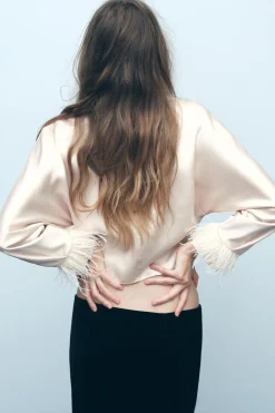 Sale CUERPO CROP SATINADO PLUMAS Mujer Tops / Bodies|Camisas / Blusas