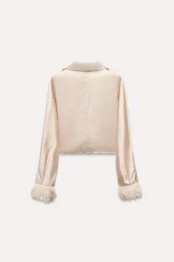 Sale CUERPO CROP SATINADO PLUMAS Mujer Tops / Bodies|Camisas / Blusas