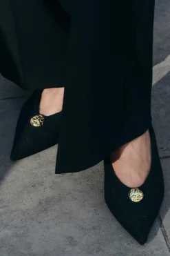 Fashion DESTALONADO TEJIDO APLIQUE METÁLICO Mujer Zapatos