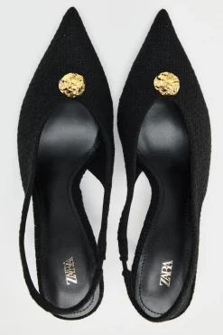 Fashion DESTALONADO TEJIDO APLIQUE METÁLICO Mujer Zapatos