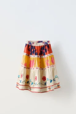 Niños ZARA 6 - 14 Años·Faldas / Bermudas|6 - 14 Años·Total Look<FALDA ESTAMPADA BORDADOS