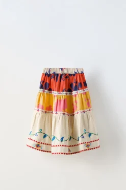 Niños ZARA 6 - 14 Años·Faldas / Bermudas|6 - 14 Años·Total Look<FALDA ESTAMPADA BORDADOS