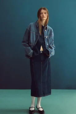 Online FALDA MIDI DENIM TRF Mujer Faldas / Shorts