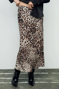 Outlet FALDA MIDI ESTAMPADO ANIMAL Mujer Faldas / Shorts