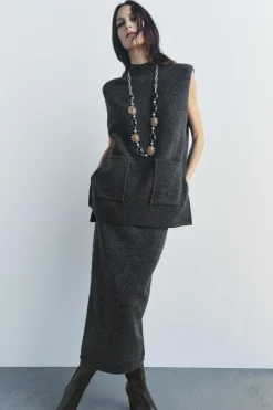 Discount FALDA MIDI PUNTO LISO Mujer Cárdigan / Jerséis|Punto