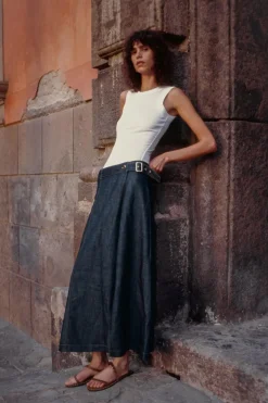 Clearance FALDA Z1975 PAREO DENIM CON LINO Mujer Faldas / Shorts