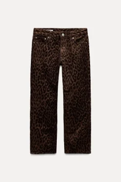 Hot JEANS RECTOS CROP FLOCADOS TIRO MEDIO Mujer Jeans