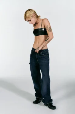 Outlet JEANS RECTOS FLORES SATINADAS TIRO ALTO Mujer Jeans