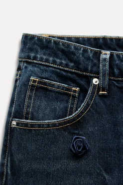 Outlet JEANS RECTOS FLORES SATINADAS TIRO ALTO Mujer Jeans