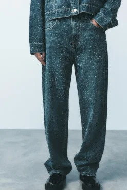 Online JEANS TRF RELAXED OVERSIZE TAPERED STRASS TIRO ALTO Mujer Jeans