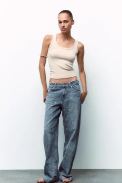 New JEANS TRF RELAXED TIRO MEDIO REMACHES Mujer Jeans