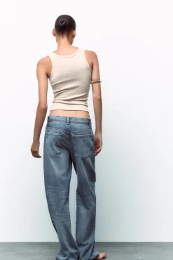 New JEANS TRF RELAXED TIRO MEDIO REMACHES Mujer Jeans