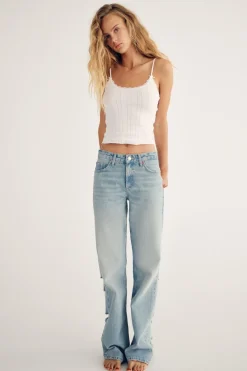 Online JEANS TRF WIDE LEG ROTOS TIRO MEDIO Mujer Jeans