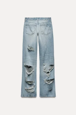 Online JEANS TRF WIDE LEG ROTOS TIRO MEDIO Mujer Jeans