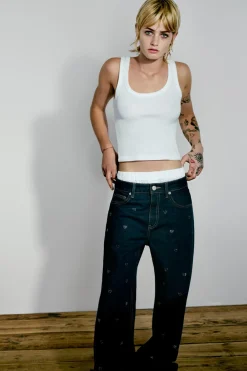 Best JEANS TRF WIDE LEG STRASS CORAZONES TIRO MEDIO Mujer Jeans