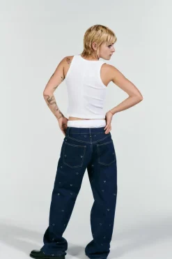 Best JEANS TRF WIDE LEG STRASS CORAZONES TIRO MEDIO Mujer Jeans
