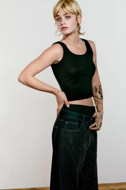 New JEANS TRF WIDE LEG STRASS TIRO MEDIO Mujer Jeans