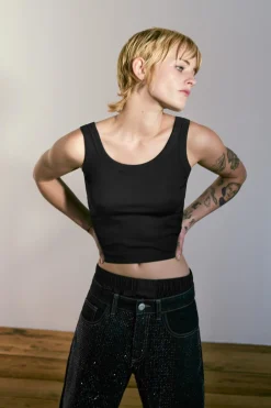 New JEANS TRF WIDE LEG STRASS TIRO MEDIO Mujer Jeans