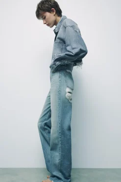 Best JEANS TRF WIDE LEG TIRO ALTO FULL LENGTH ROTOS Mujer Jeans