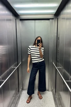 Hot JEANS Z1975 WIDE LEG CROPPED TIRO ALTO NERVIO FRONTAL Mujer Jeans