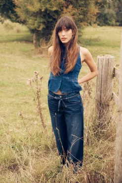 Hot JEANS Z1975 WIDE LEG TIRO ALTO CINTURÓN Mujer Jeans