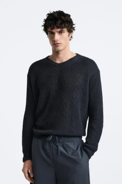 Hot JERSEY 100 % LINO PUNTO PERLADO Hombre Jerséis / Chaquetas