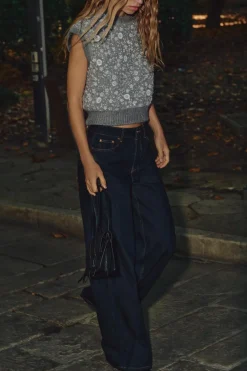 Hot JERSEY CHALECO PUNTO ABALORIOS Mujer Cárdigan / Jerséis|Punto