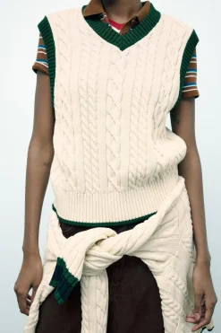 Fashion JERSEY CHALECO PUNTO CABLES Mujer Cárdigan / Jerséis|Punto