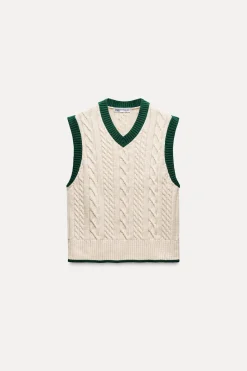 Fashion JERSEY CHALECO PUNTO CABLES Mujer Cárdigan / Jerséis|Punto